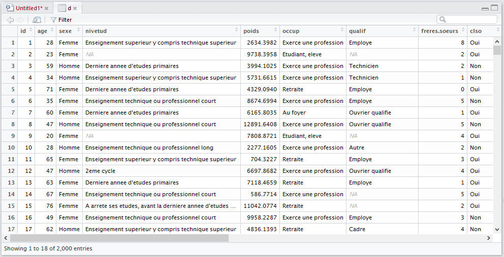 La visionneuse de données de RStudio